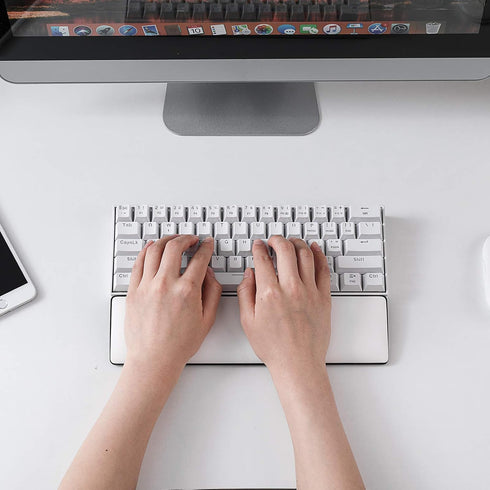 LTC Keyboard Wrist Rest - Cushion Support Pads for 61-Key Keyboard - PU Leather & Anti-Slip Base - White (60% Compact)