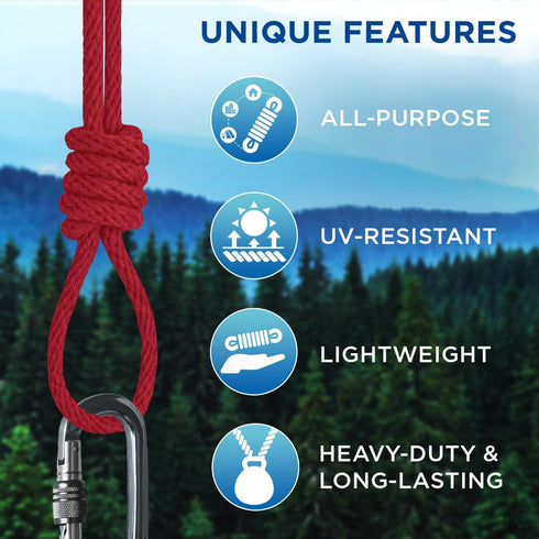 TECEUM 50 FT Cotton Rope 3/16 (5 mm) - Strong Braided Rope for Crafting, Camping, DIY, Indoor & Outdoor Use, Red