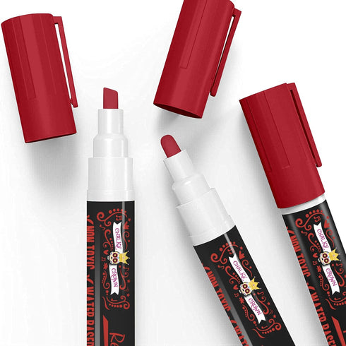 CHALKY CROWN 5 Pack Liquid Chalk Marker Pen - 6mm Reversible Tip for Chalkboard Signs, Windows, Blackboard, Glass (Red)