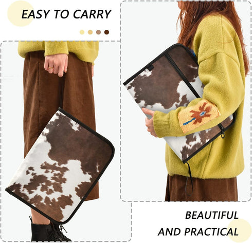 Western Cow Skin Texture Expanding File Folder, 13 Pockets Accordion Document Organizer with Zipper Closure