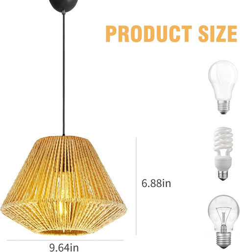 Vkinman Vintage Woven Bamboo Pendant Lamp Rattan Hand Modern Retro Boho Pendant Light for Bedroom Dining Room Kitchen