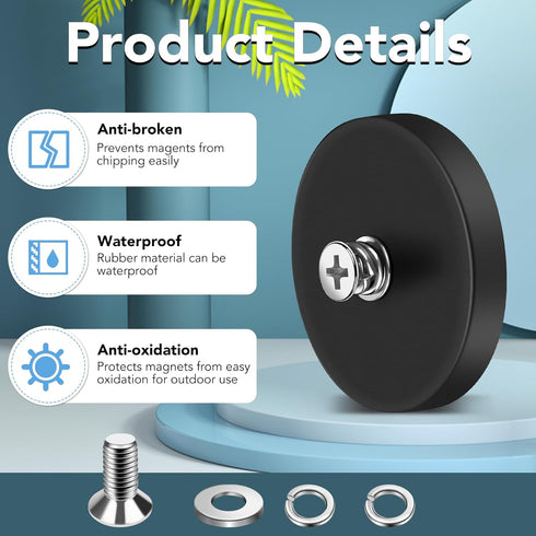 4Pcs 30LBS M5 PTZ(1.69 Inch) DIYMAG Rubber Coated Anti-Scratch Mounting Magnets, Adhesive Power Neodymium Magnet Based