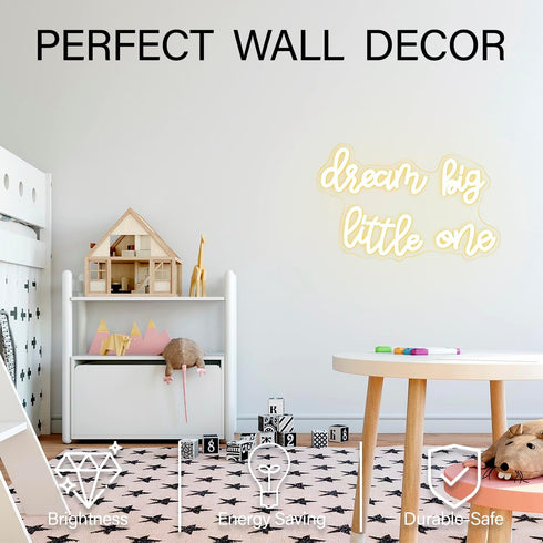 Dimmable Dream Big Little One Neon Sign Neon Signs for Wall Decor Inspirational LED Signs USB Light Up Sign for kids