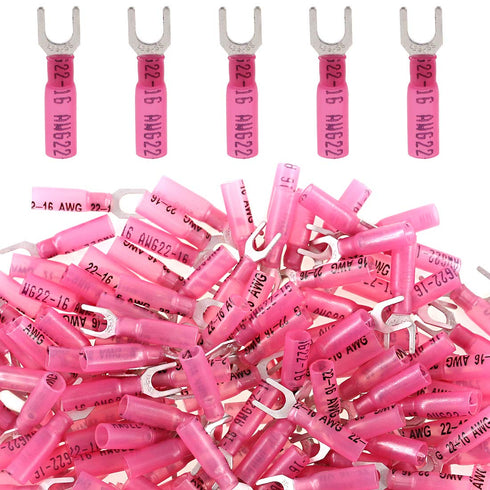 Glarks 50pcs 22-16 Gauge #10 Heat Shrink Fork Connectors Electrical Insulated Fork Crimp Terminals Connectors