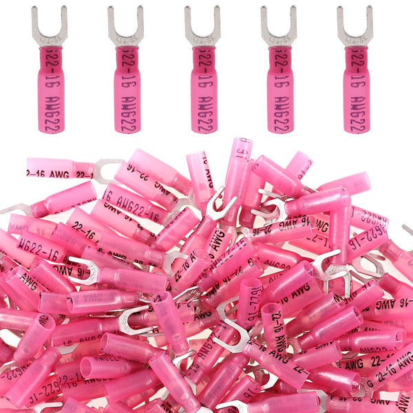 Glarks 50pcs 22-16 Gauge #10 Heat Shrink Fork Connectors Electrical Insulated Fork Crimp Terminals Connectors