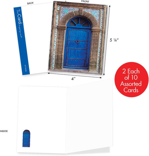 The Best Card Company - 20 Blank Note Cards Bulk Box 4 x 5.12 Inch + Envelopes, Architectural Doorways Collection (10