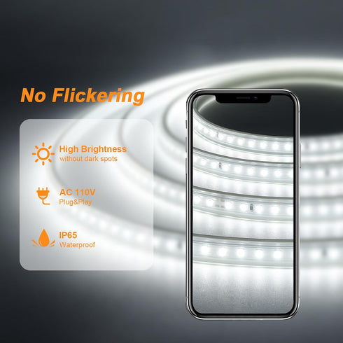 16.4ft 600 6500K 110V AIMENGTE Outdoor LED Strip Lights Waterproof, LEDs, Cool White Rope Light for Bedroom, Kitchen