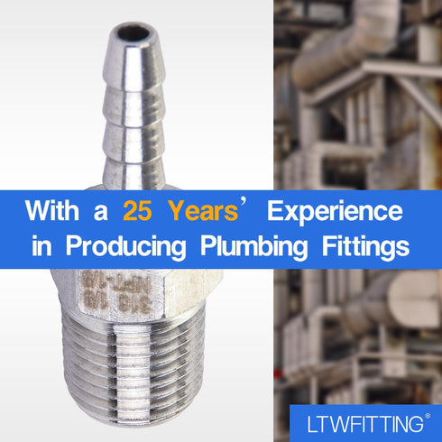 LTWFITTING Bar Production Stainless Steel 316 Barb Fitting, 1/8" Hose ID x 1/8" Male NPT, Pack of 5