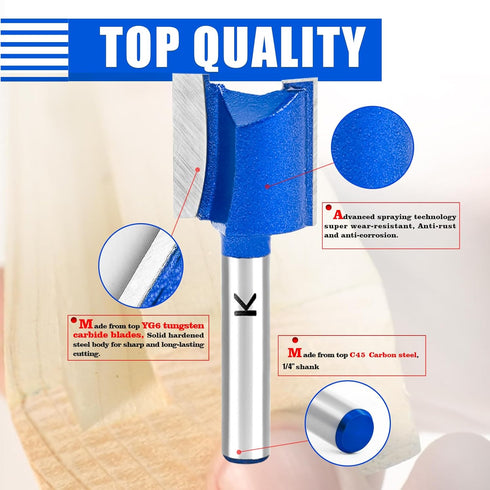 6Pcs Set 1/4" 3/4", 5/8", 1/2", 3/8", 5/16", 1/4" Set Straight Cut Router Bit Shank, Cutting Dia. for Woodworking