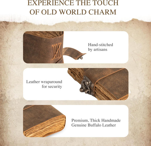 NomadCraftsCo. Vintage Leather Journal with Gift Box, Old Leather Bound Sketchbook, Perfect for Writing and Drawing