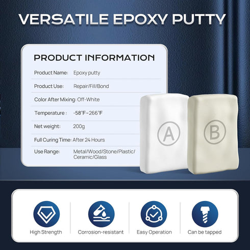 Epoxy Putty, 200g Fast Repair Metal Epoxy Putty Stick, 2 Part Epoxy Putty Filler, High Strength Epoxy for Repairing, Bonding, Sculpting, Suitable for Metal, Wood, Plastic, Ceramics, Glass