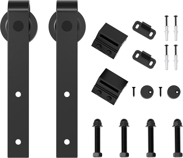ZEKOO J-Style Sliding Barn Door Hanger, Roller, Stopper, Floor Guide, Black