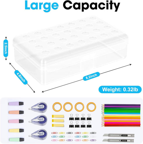 Plastic Pencil Box, Large Pencil Case, Clear Pencil Boxes with Snap-tight Lid, Hard Crayon Box Storage Marker Organizer