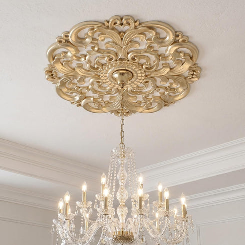 12 Inch Decorative Ceiling Medallion Round Base Ceiling Light Medallion with Artistic Floral Corner Design for Living