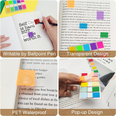 KICNIC Page Markers Sticky Index Tabs, 500 Pcs Fluorescent Pop Up Note Flags, 1.77 X 0.47 Inch Tabs for Notebooks.