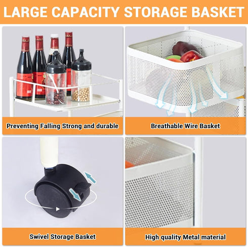 Naiveferry 5-Tier Rotating Vegetable Storage Rack with Wheels, Metal Mesh Fruit Basket with Lid, Potato Onion Storage