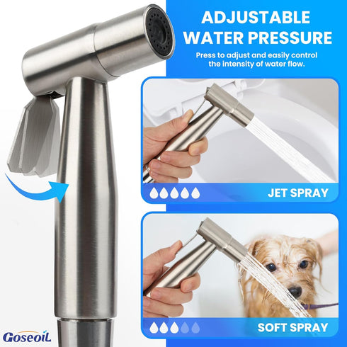 Goseoil Set, Handheld Toilet Bidet Sprayer for Toilet-Adjustable Water Pressure Control with Bidet Hose for Feminine