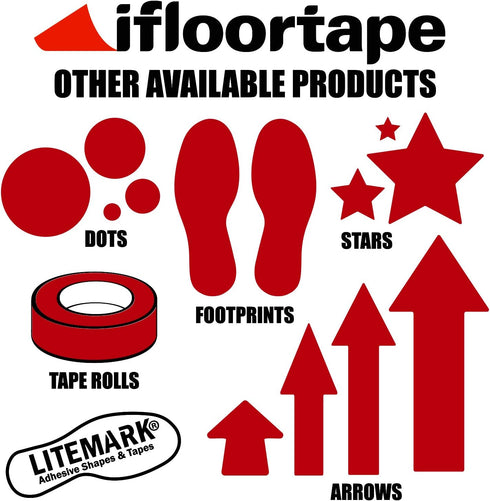 LiteMark Large Red Arrow Stickers 651 Durable Gloss Finish Decal - Floors, Walls, Signs (Pack of 6 Arrows)