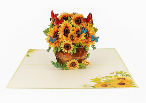 Sunflower Pop Up Card, Butterfly, Flower Basket Card, 6 x 8 In