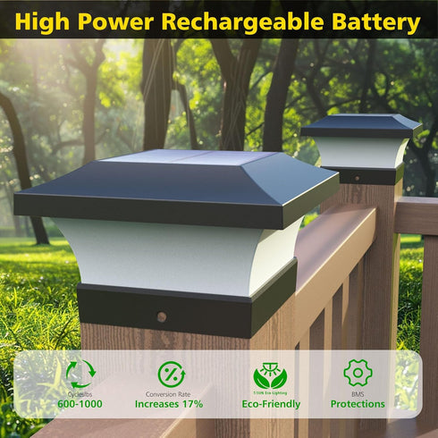 4X4 6000K Fence(2 Pack) T-SUN Solar Post Lights, Waterproof Outdoor Solar Post Cap Lights for Wooden Posts, Cool White