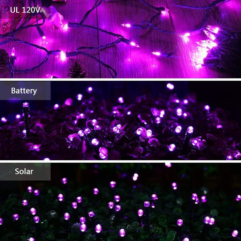 33ft 100 120V Brizled Purple String Lights, LED Christmas Lights Outdoor, Connectable Purple String Light UL Certified