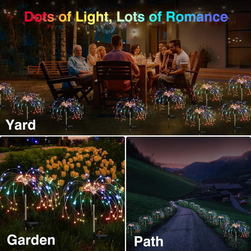 120 8 4 Pack Lewondr Firework Solar Garden Lights, LED Solar Firework Lights with Lighting Modes, Waterproof Sparkler