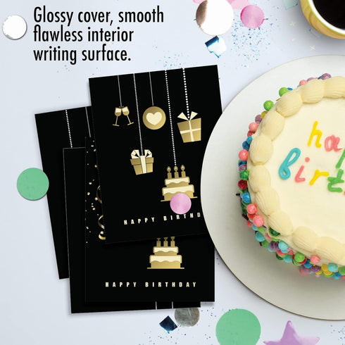 The Best Card Company 10 Birthday Note Cards Boxed for Men and Women (4 x 5.12 Inch) - Celebration Candles and Cake,