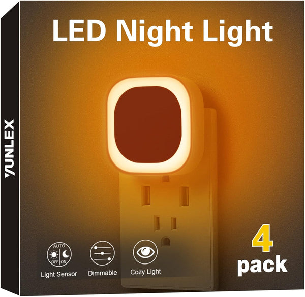 YUNLEX 4 Pack Amber Night Light, Dusk to Dawn Sensor, Warm Glare-Free Reflected