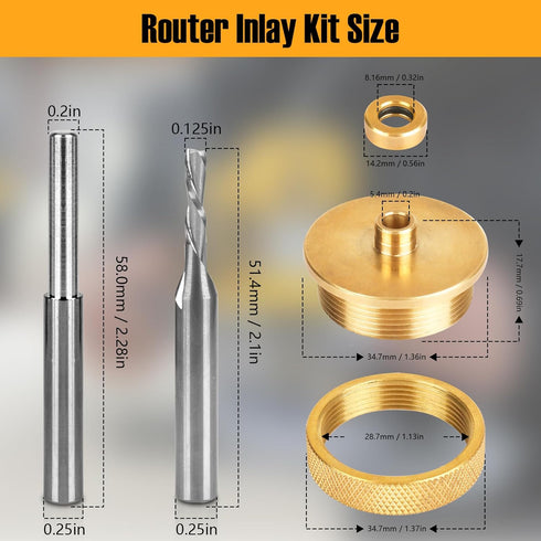 Ahuliao 71333 Set 1/4 1/8" 1/4 Inlay Router Bit Bushing for Templates High RPM Routing, Includes Carbide Spiral Bit +