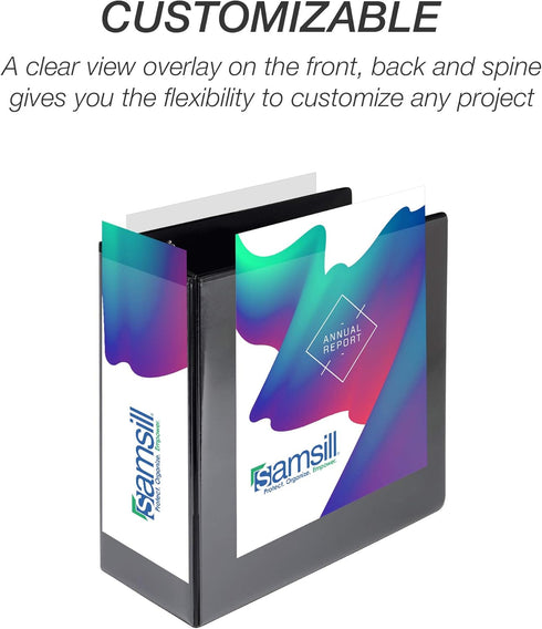 Samsill Durable 5 Inch D Ring Binder, Customizable Clear View, Black, Made in the USA, Holds 1050 Pages