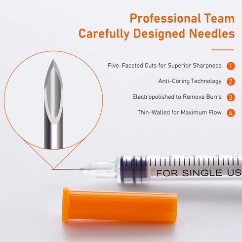 U 100 1ml 30 Gauge 1cc 5/16 inch 8mm Lab Disposable Dispensing Supplies, 100Pack