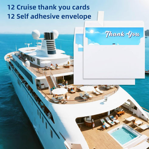 Artreeiger 12 4x6 Inch Cruise Thank You Cards with Envelopes, Cruise Ship Blank Greeting Cards and Envelopes, Thank You