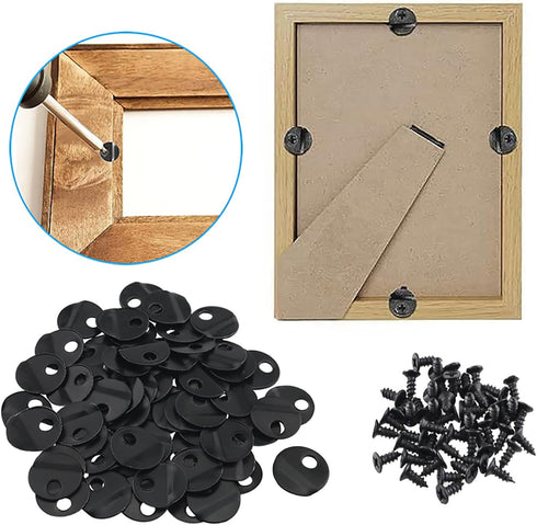 ZZLZX Picture Turn Button 100PCS Black Round Frame Accessories with 100PCS Screws for Hanging Pictures