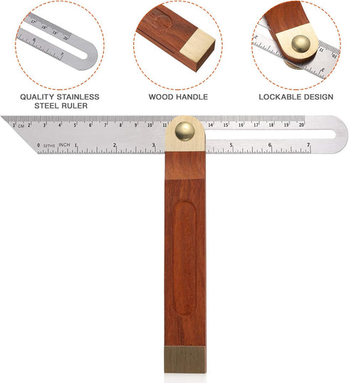 9 Inch Sliding T-Bevel Gauge, DOITOOL Woodworking T Bevel Angle Finder with Hardwood Handle and Metric Marks