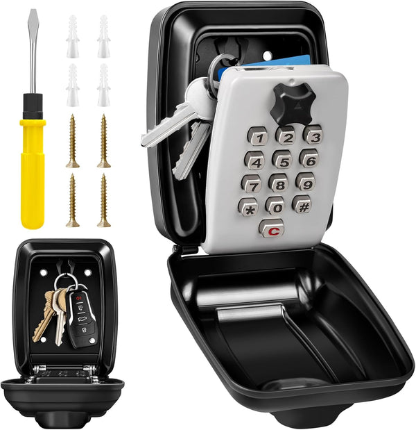 Key Safe Outdoor Waterproof Lockbox, 12 Digit Combination, Extra Large Key Storage Box with Weatherproof Cover, Police