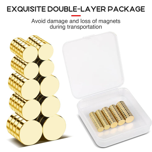Small Magnets, 3 Different Size Golden Magnets, 50Pcs Tiny Circle Rare Earth Magnets Strong Neodymium Magnets for Whiteboard, Small Refrigerator Magnets for Crafts, DIY, Office Magnets