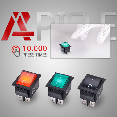 APIELE 3Pcs Rocker Toggle Switch ON/Off AC 125V/20A 250V/16A with LED Light for Boat DPST 4 Pins KCD2-201N (Green)