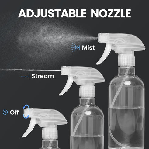DIYSELF 2 Pack Heavy Duty Plastic Spray Bottles, 16oz Clear Water Spray Bottle with Adjustable Nozzle for Cleaning,