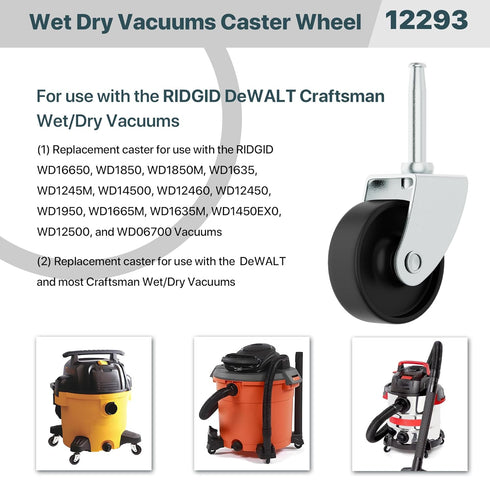 12293 Replacement Caster Wheel for Wet Dry Vacuums Compatible with Ridgid DeWALT Craftsman Shop Vac