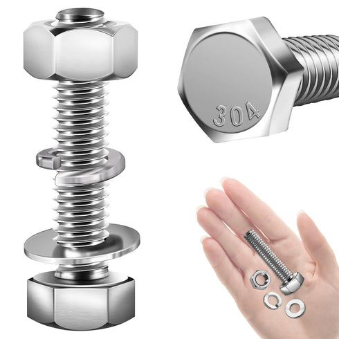 (20 Sets) 1/4-20x1-1/2" Hex Head Stainless Steel Bolts and Nuts | 304 Stainless Steel with Washers, Fully Threaded