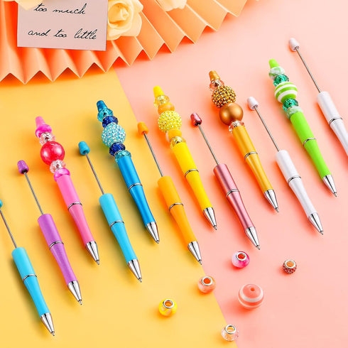 Crtiin 50 Pieces Beadable Pen Bulk, Black Ink Beaded Ballpoint Pens with 50 Refills for DIY Gift Kids Office Supplies