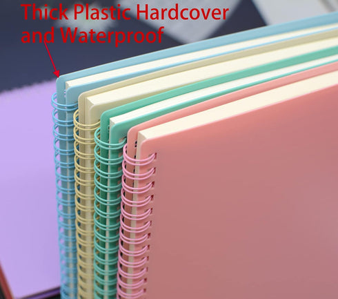 Yansanido Spiral Notebook, 4 Pcs, 10.5 Inch x 7.45 Inch, B5 Thick Plastic Hardcover, 7mm College Ruled, 80 Sheets,