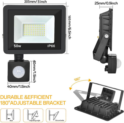 50W 5500LM IP65 Plug in Motion Sensor Lights Outdoor, Motion Flood Light Dusk to Dawn, Waterproof Led Security Light