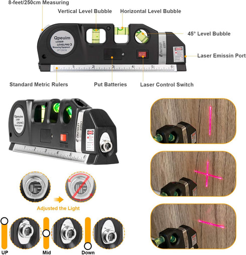 Laser Level Tool, Multipurpose Laser Level Kit Standard Cross Line Laser level Laser Line leveler Beam Tool with Metric Rulers by QPEUIM by QPEUIM