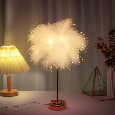 White Feather Lamp, LED Atmosphere Feather Night Lights, Bedside Lamps for Mother, Girlfriend, Home Girl Room, Wedding