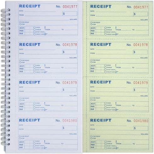 IWIZPRINT 2-Part 5-1/2" 11" 200 Sets 4 Copies(5-Pack) Money and Rent Receipt Book Carbonless x Spiral Bound per Book