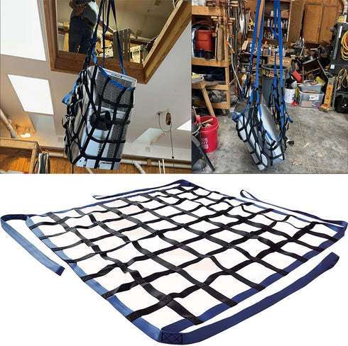 Safety Cargo Lifting Net Straps, Flat Nylon Sling Hoisting Net, Tear Resistant for Construction Rigging, Black