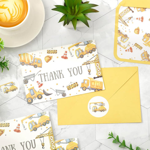 50Pcs 4 6 Inch FYSUIMU Construction Thank You Cards Greeting Cards with Envelopes Stickers Yellow Gray Dump Truck
