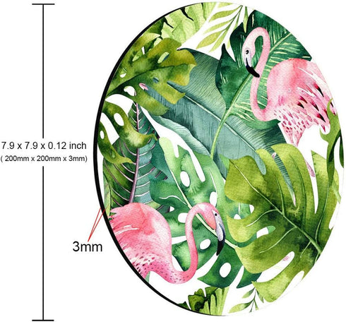 Watercolor Tropical Palm Tree with Flamingo Mousepad, Custom Round Mouse Pad 7.9 x 7.9 x 0.12 Inch