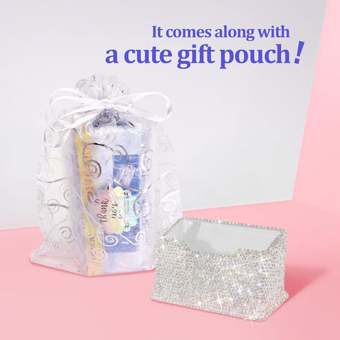 TISHAA Bling Business Card Holder Stand, Luxury Display Pocket Case for Office Desk Organizer with White Crystal